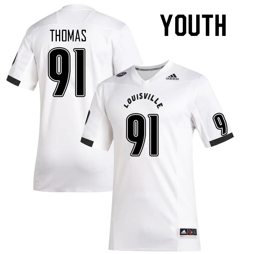 Youth #91 Tawfiq Thomas Louisville Cardinals College Football Jerseys Sale-White - Click Image to Close